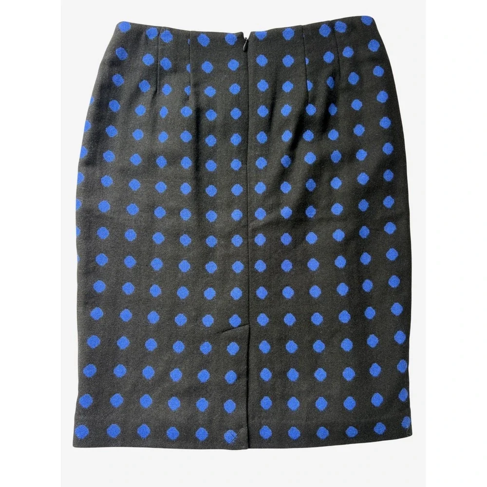 Talbots Womens Wool Blend Polka‎ Dot Pencil Skirt Black Blue Lined Size 4 NWT